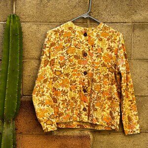 Vintage Handmade Button Up Floral 60's 70's Long Sleeve Blouse Shirt Top Medium